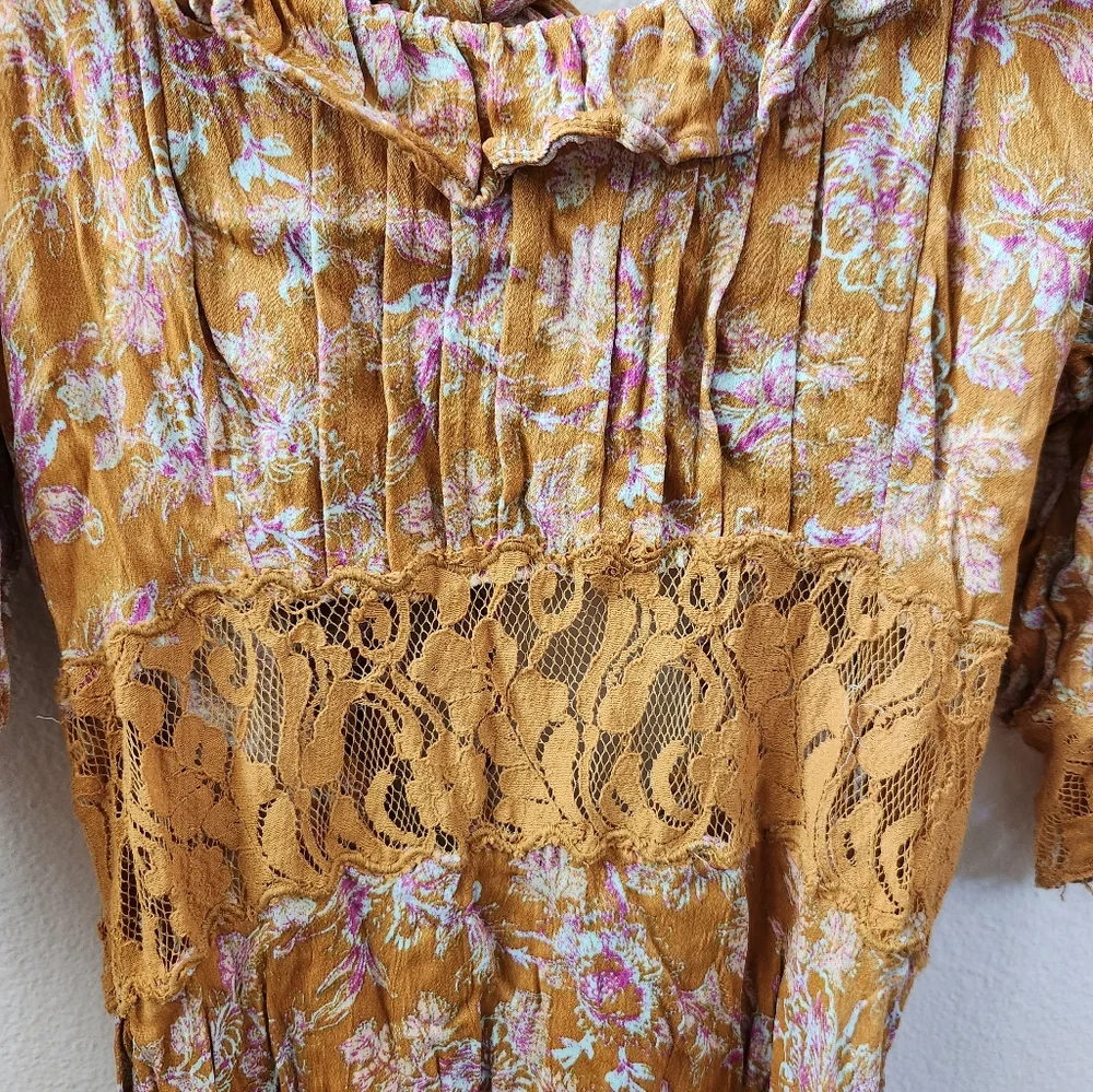 Free‎ People Lucie Mini Dress Antique Coin Combo Mustard Yellow Open Back Size 2